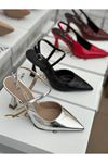 Mida Shoes Vienna Gümüş Deri Kadın Topuklu Ayakkabı