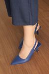 Mida Shoes Y411 Lacivert Deri Önü Kapalı Kadın Topuklu Ayakkabı