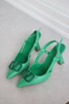 Mida Shoes Y3033 Yeşil Deri Tokalı Kadın Topuklu Ayakkabı