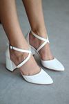 Mida Shoes Y115 Beyaz Deri Topuklu Ayakkabı