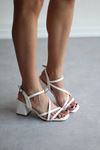 Mida Shoes Y831 Beyaz Deri Kadın Topuklu Ayakkabı  
