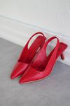 Mida Shoes Y411 Kırmızı Deri Önü Kapalı Kadın Topuklu Ayakkabı