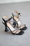 Mida Shoes Y824 Siyah Deri Tek Bantlı Önü Açık Kadın Topuklu Ayakkabı