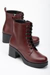 Mida Shoes 5109-3025 Bordo Deri Topuklu Kadın Bot  