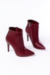 Mida Shoes VRT-4802 Bordo Deri İnce Topuklu Kadın Bot   