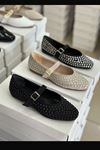 Mida Shoes 1010 Siyah / Siyah Taşlı Kadın Babet  